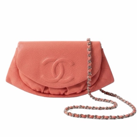 CHANEL Handbags - Chanel Half Moon Wallet on Chain Orange Caviar Leather Silver Hardware